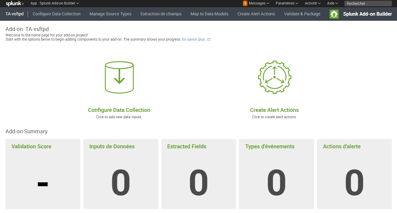 App Splunk Add-on Builder Front page
