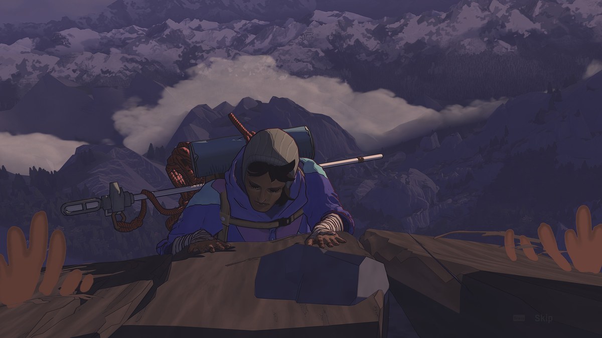 Aava concentrée lors d un rétablissement au-dessus du vide dans le jeu d escalade Cairn